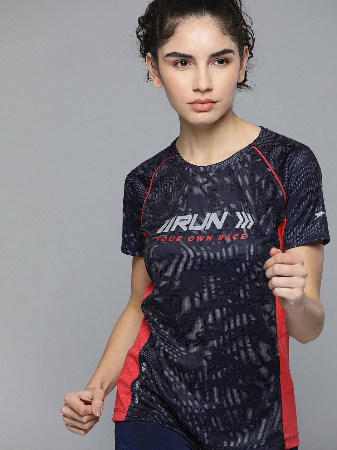 slazenger women navy blue printed antibacterial running t-shirt