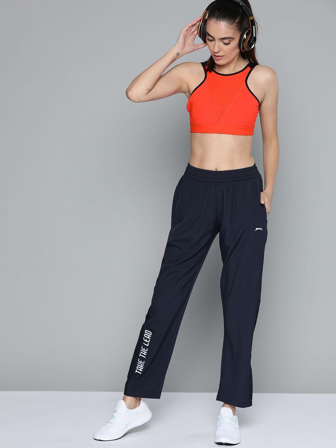 slazenger women navy blue solid ultra-dry running track pants