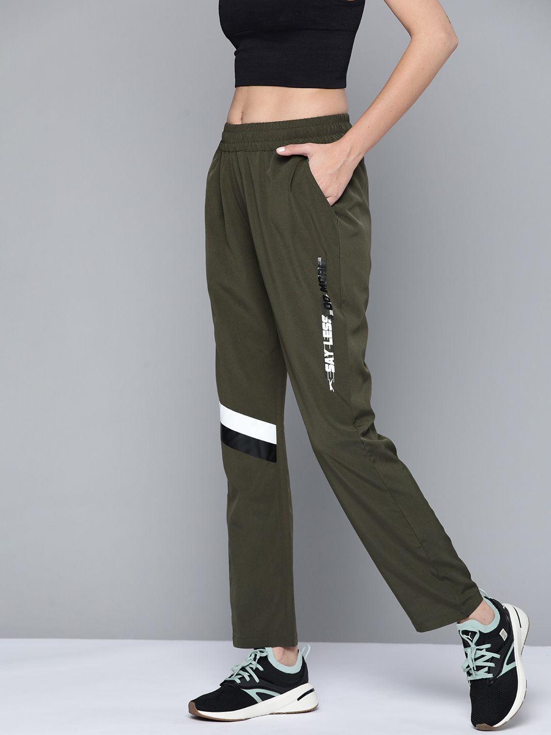 slazenger women olive green typography printed ultra-dry running track pants