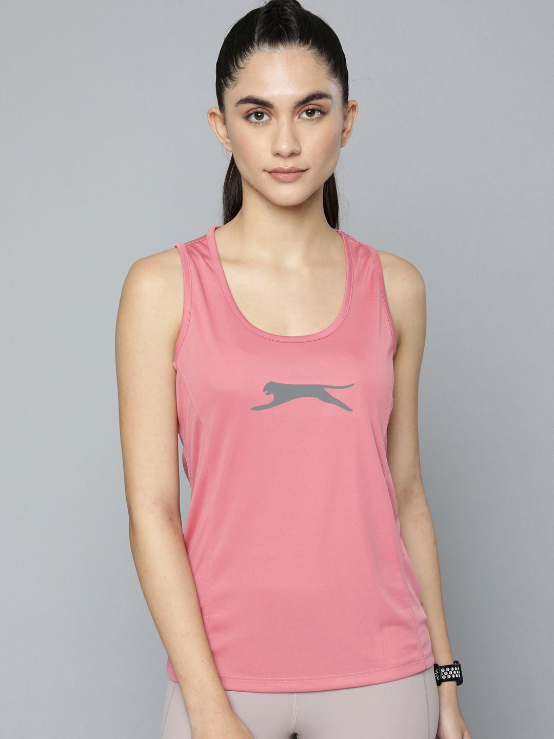 slazenger women pink printed anti-microbial running t-shirt with reflective detail