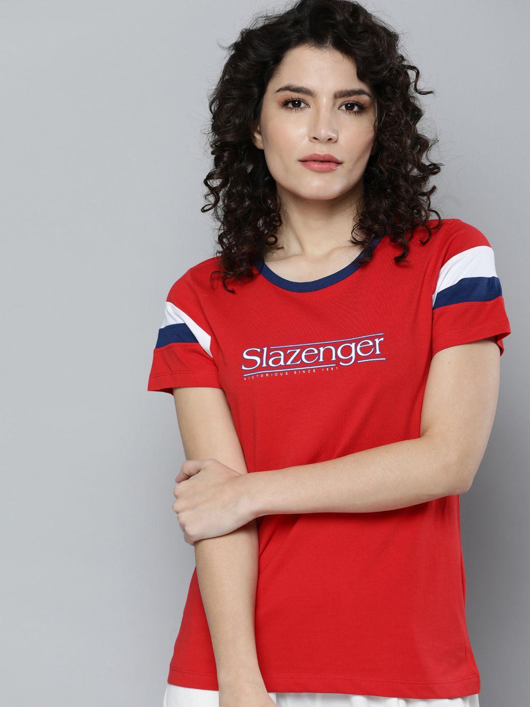 slazenger women red colourblocked athleisure t-shirt