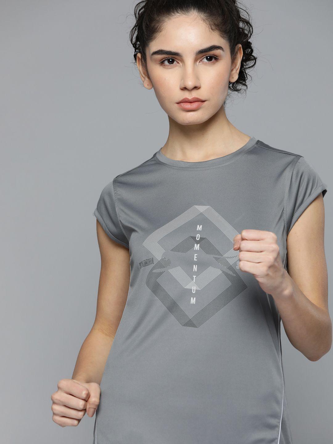 slazenger women running grey printed crew neck ultra-dry t-shirt