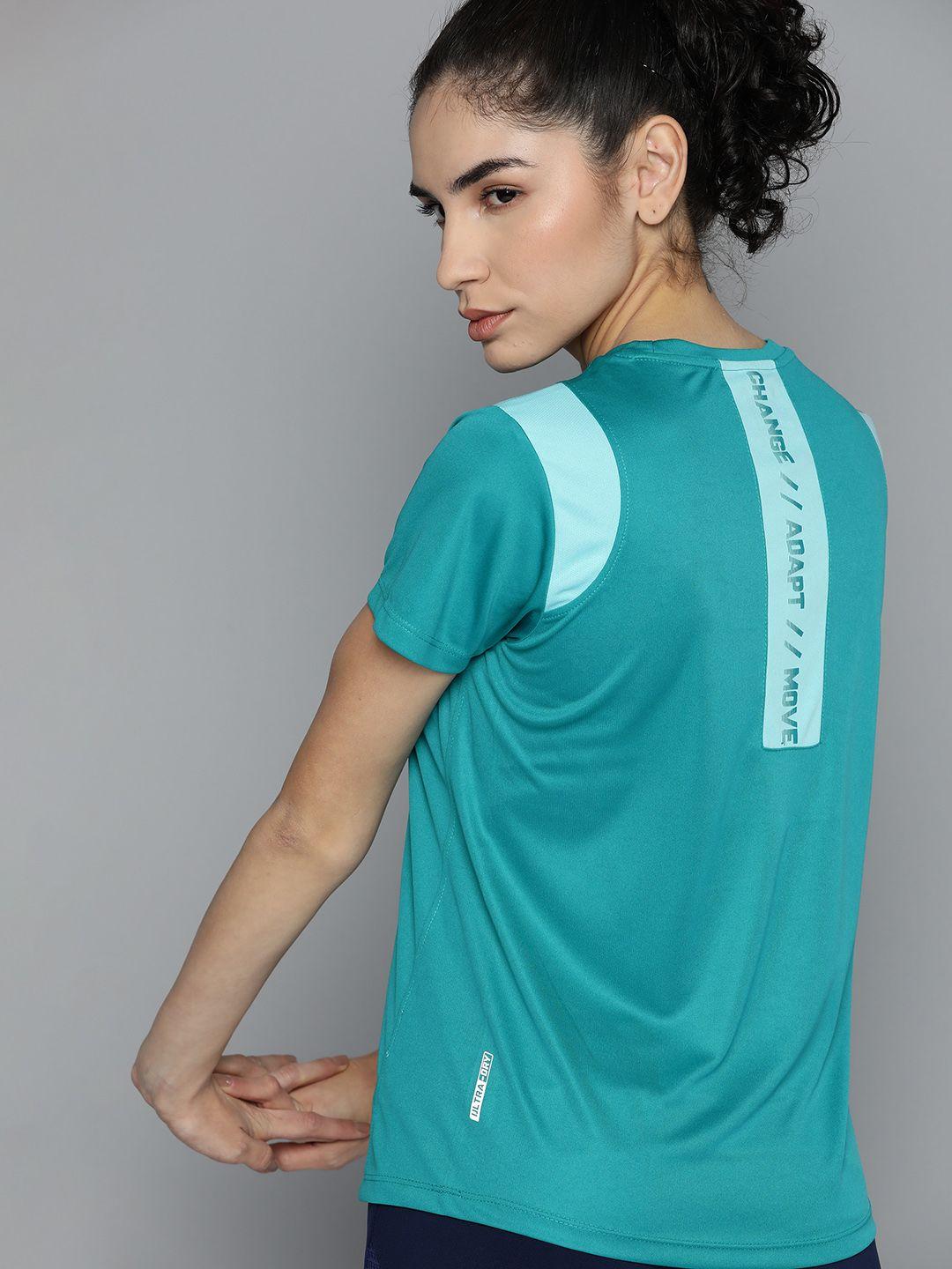 slazenger women teal green solid running crew neck ultra-dry t-shirt