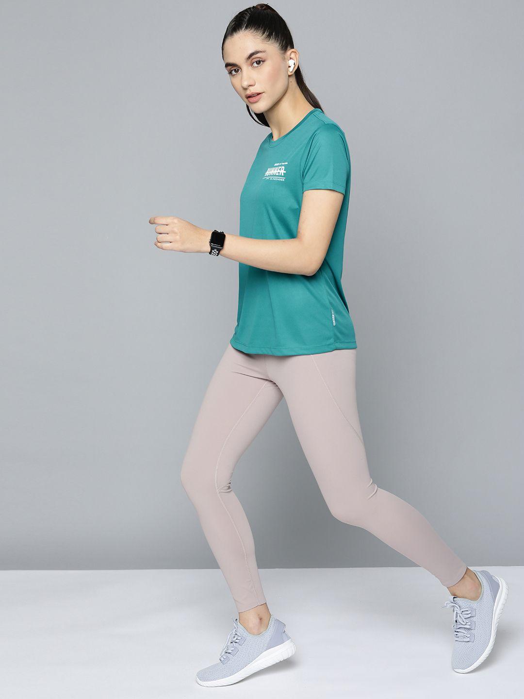slazenger women teal green typography printed running t-shirt with reflective stripe