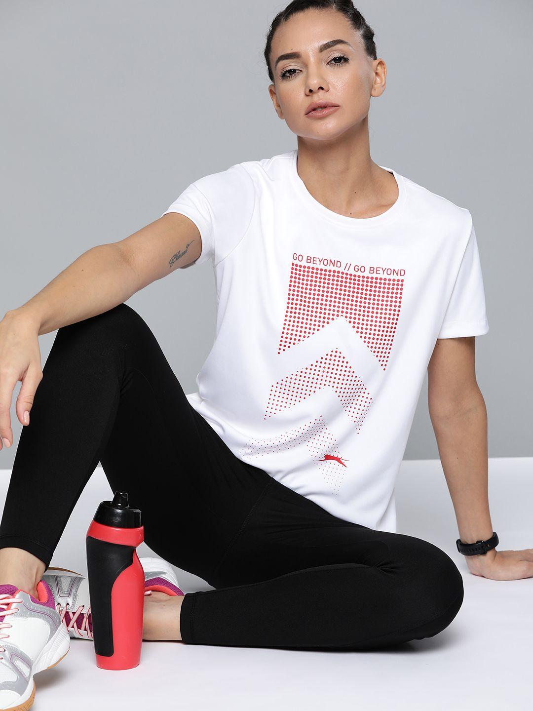 slazenger women white & red printed t-shirt