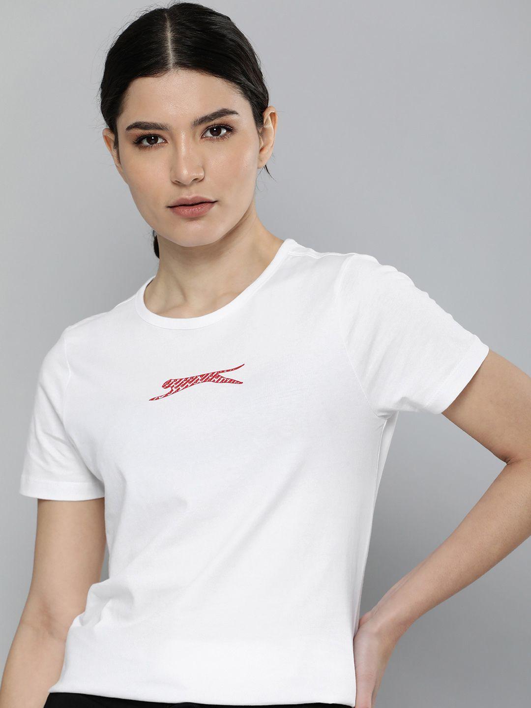 slazenger women white brand logo printed pure cotton athleisure t-shirt