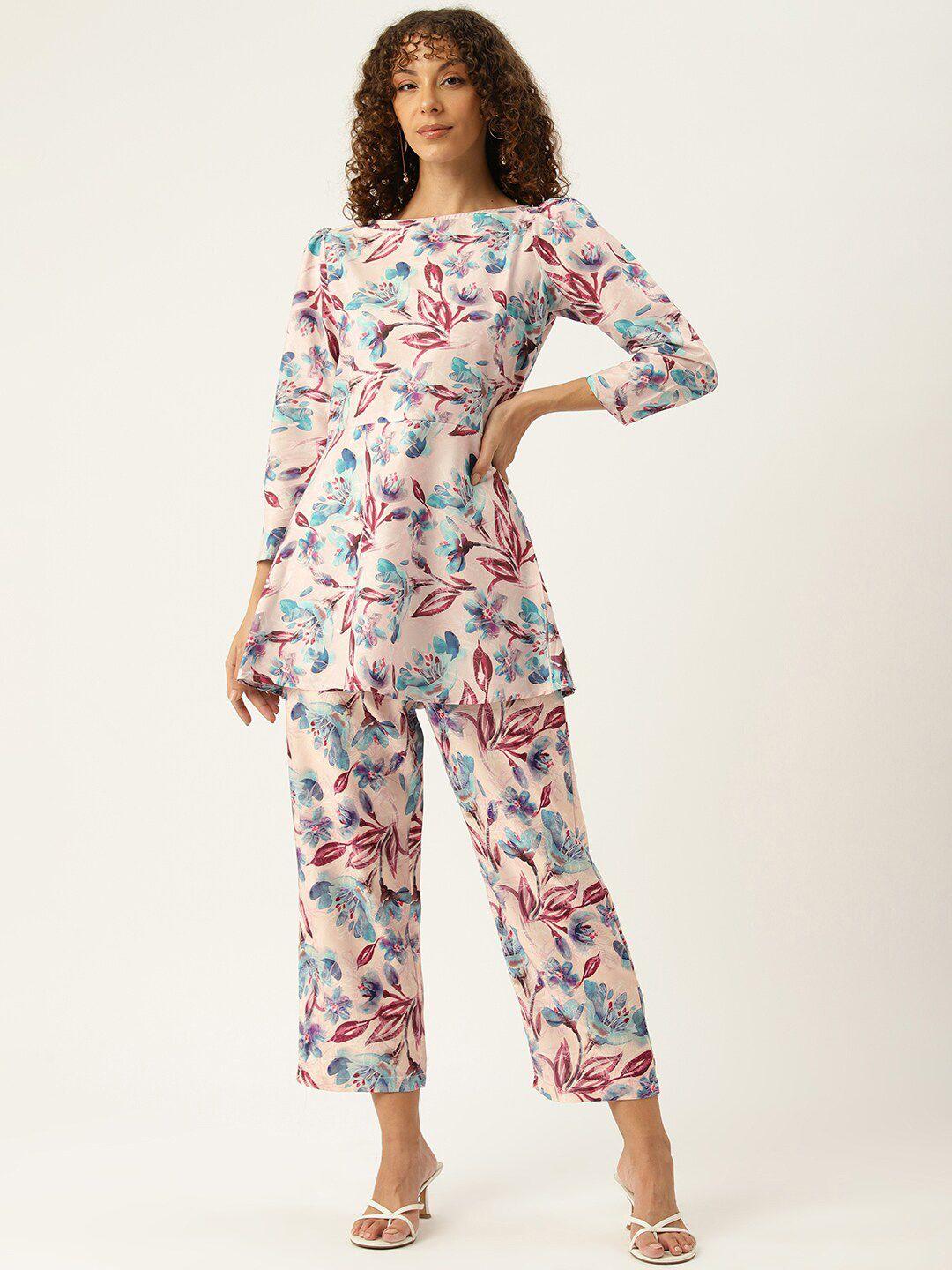sleek italia floral printed top with trousers co-ords