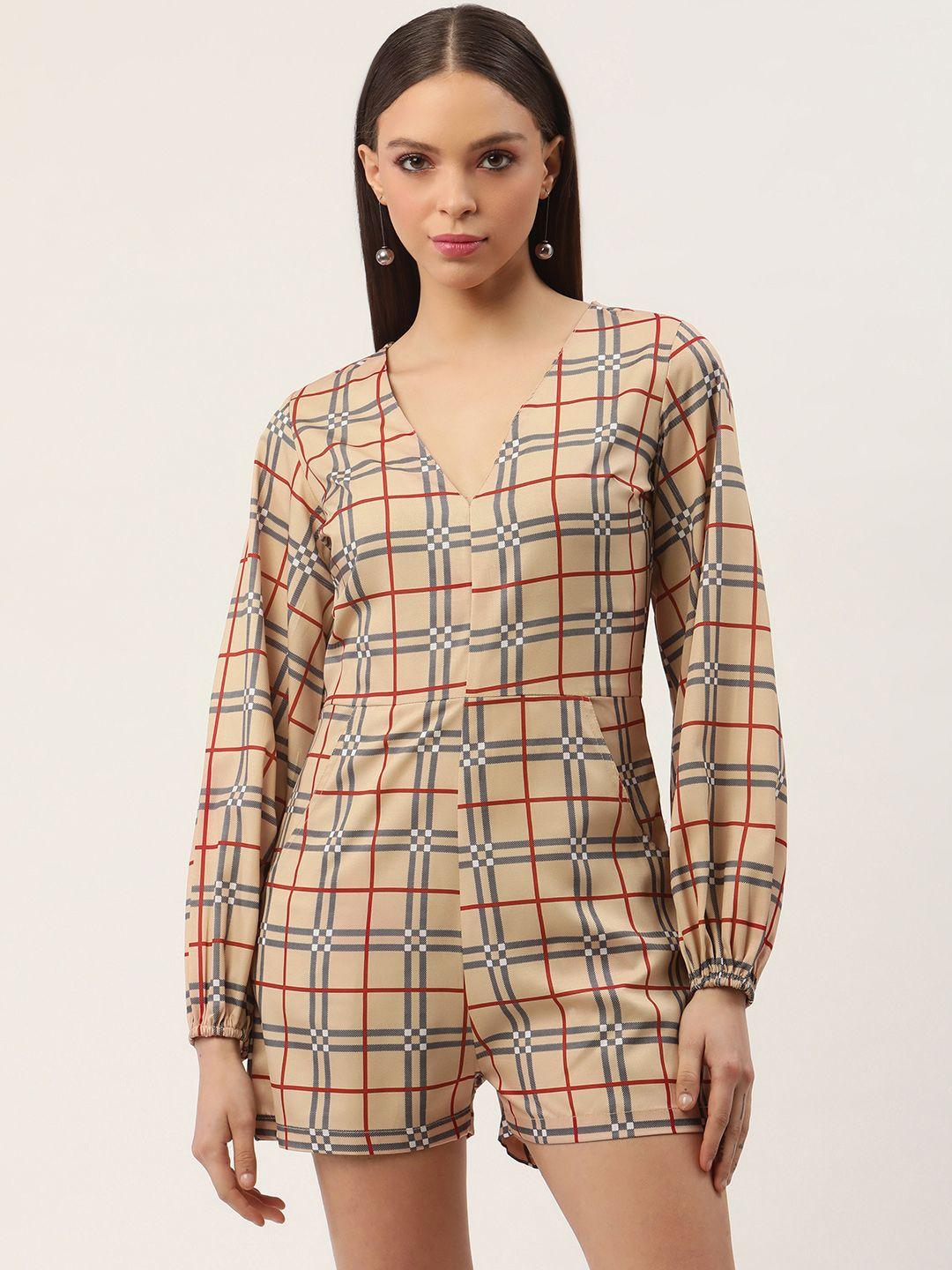 sleek italia checked puff sleeves playsuit