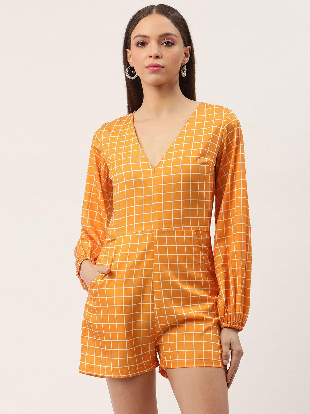 sleek italia checked puff sleeves playsuit