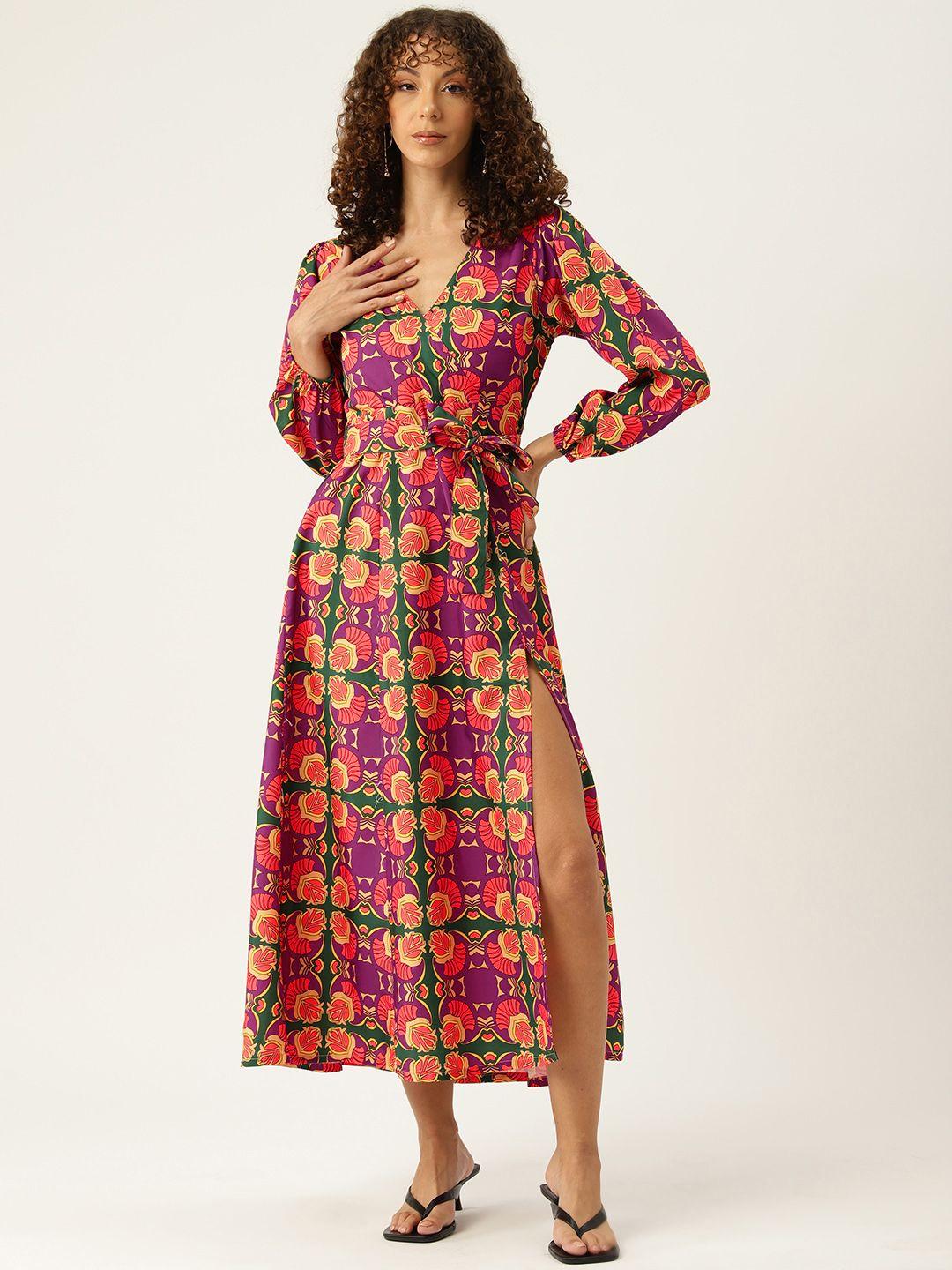 sleek italia floral print puff sleeve crepe midi dress