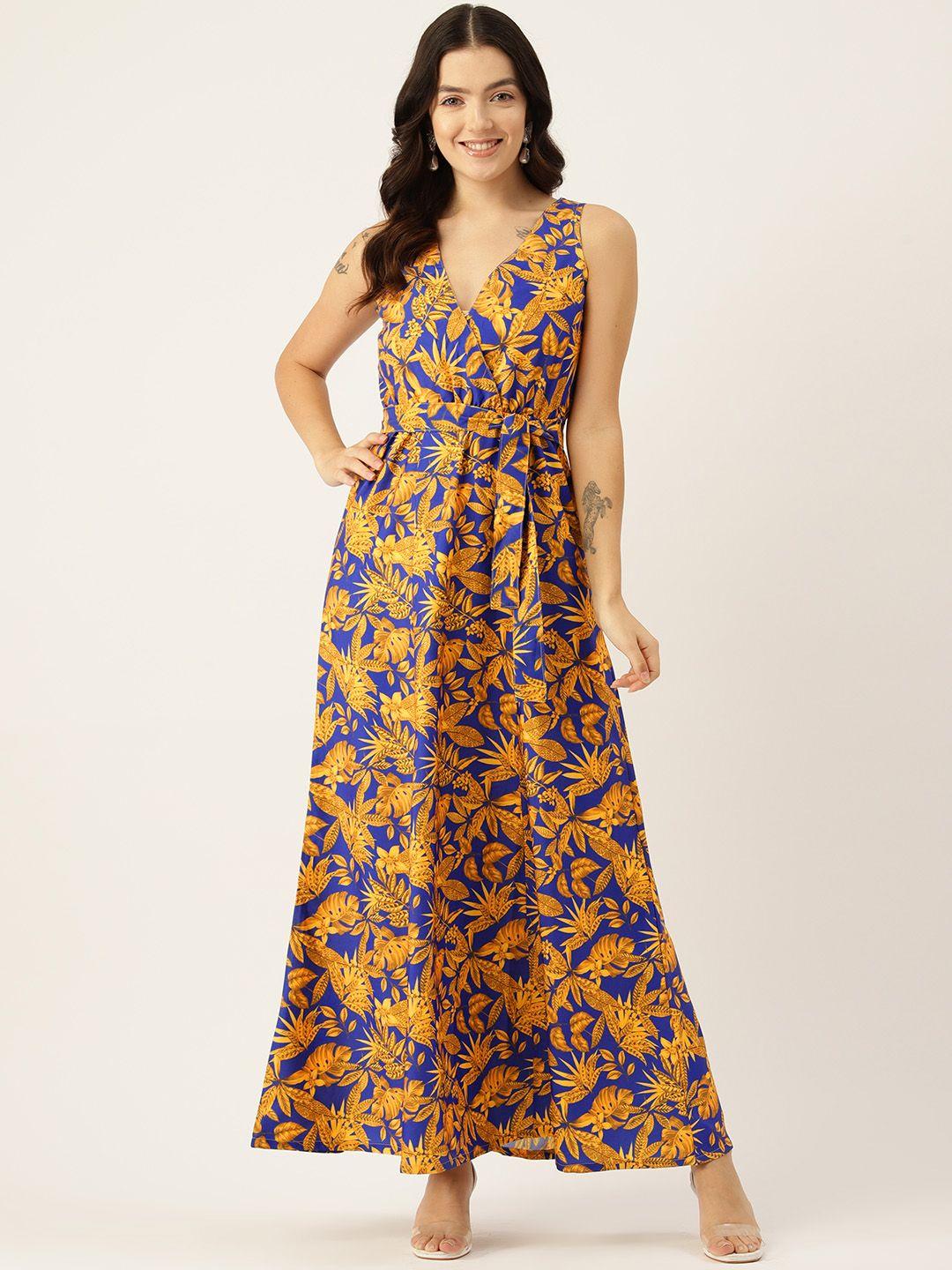 sleek italia floral printed crepe wrap maxi dress