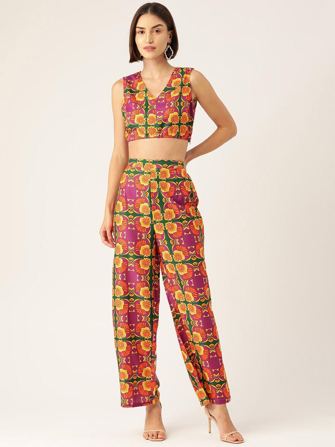 sleek italia floral printed crop top with trousers