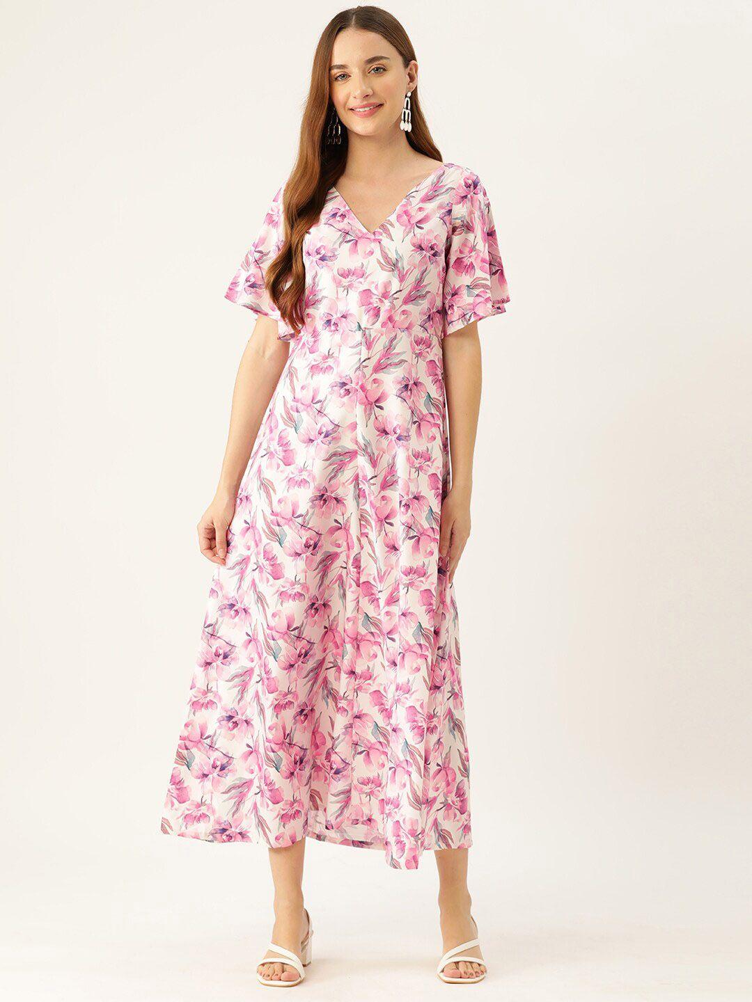 sleek italia floral printed flared sleeve crepe midi dress