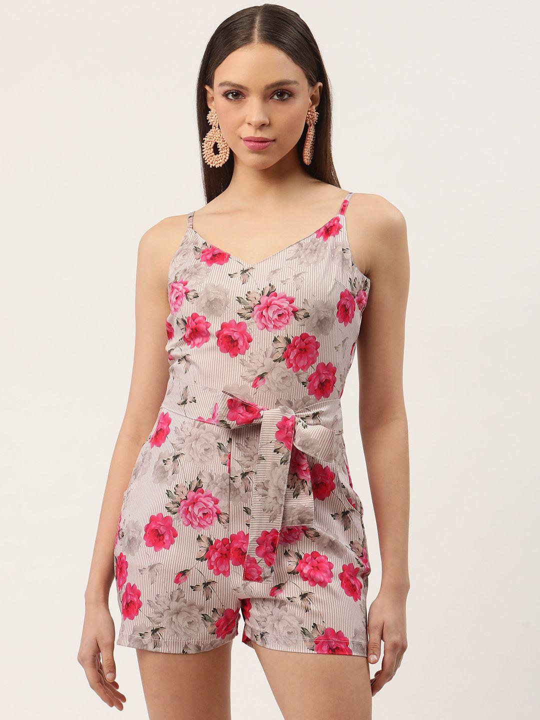 sleek italia floral printed playsuit with waist tie-ups