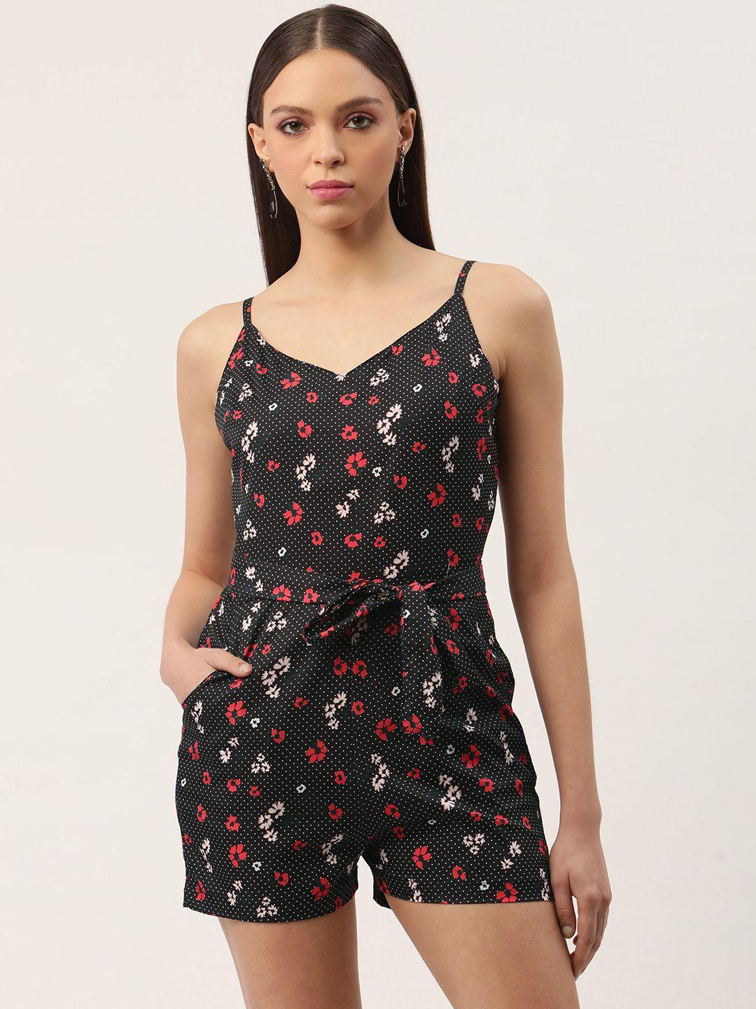 sleek italia floral printed playsuit with waist tie-ups