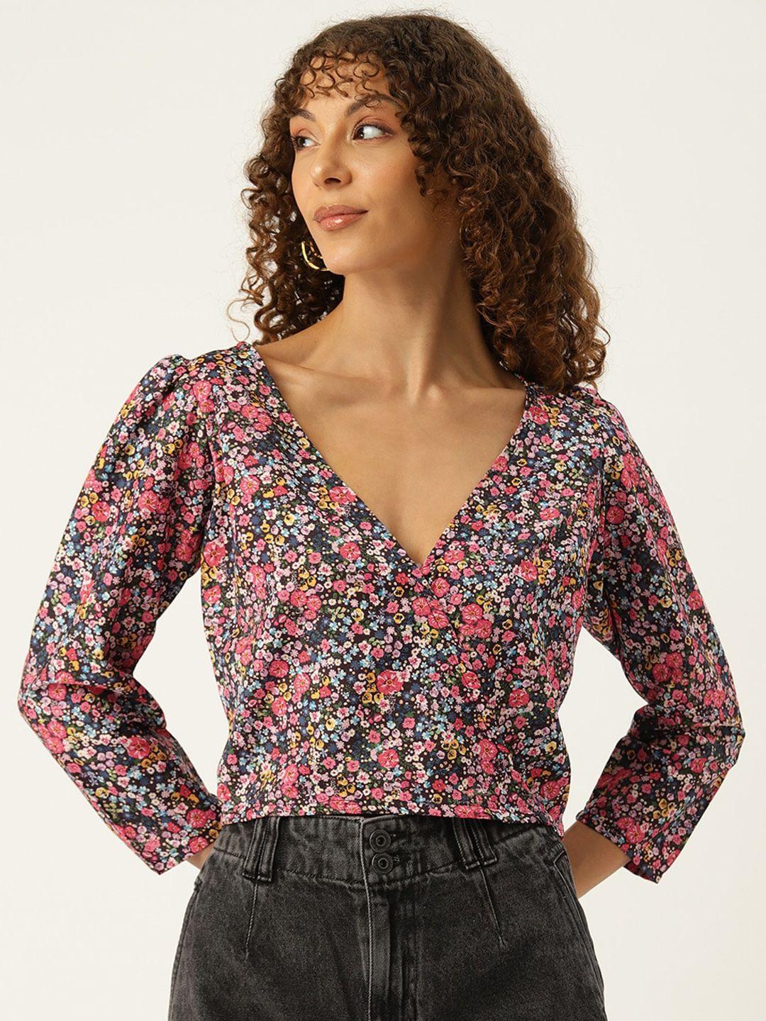 sleek italia floral printed puff sleeves regular top