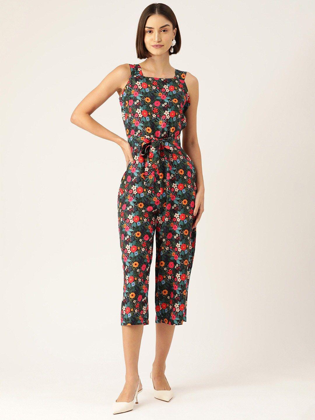 sleek italia floral printed sleeveless capri jumpsuit