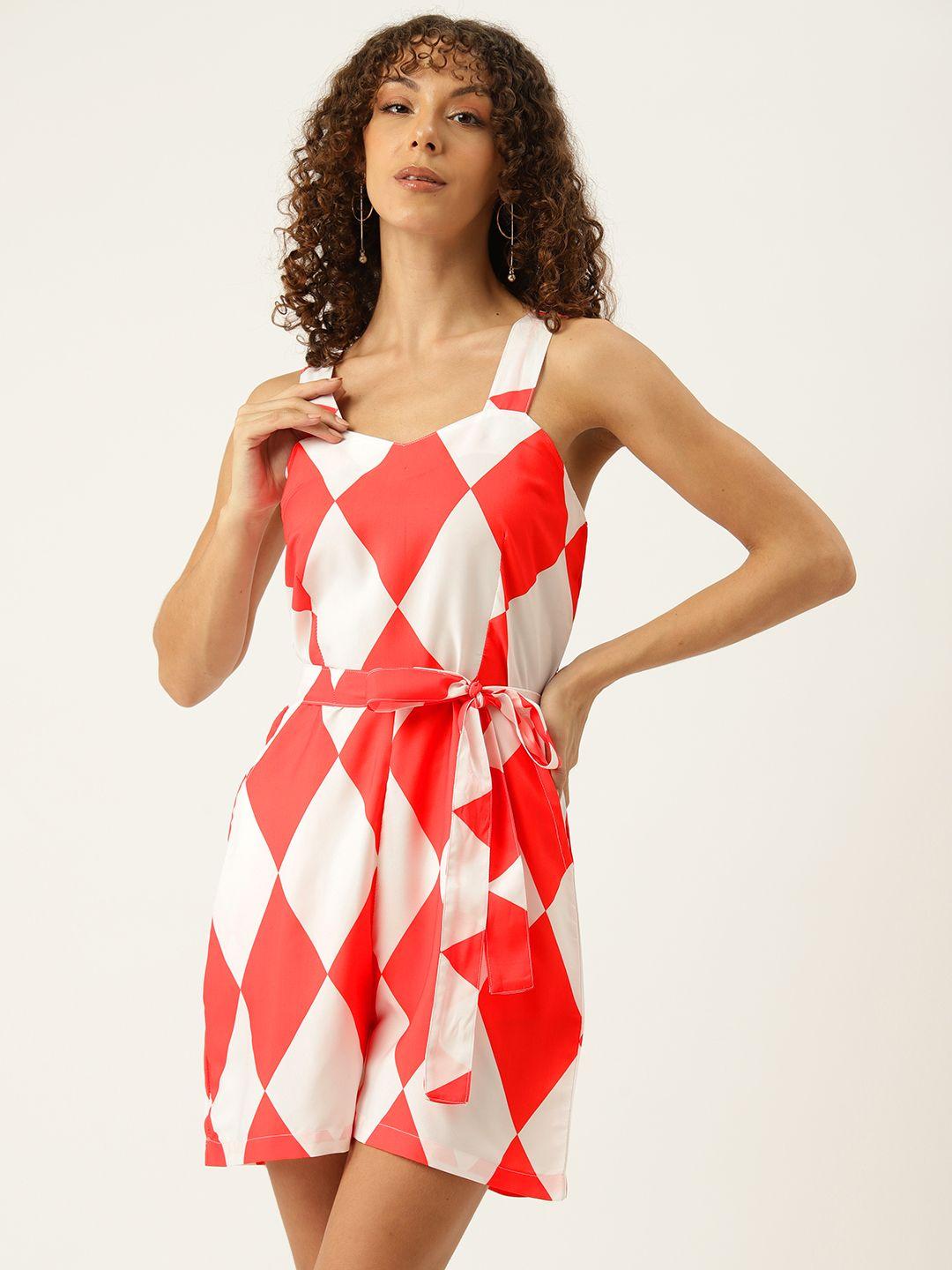 sleek italia geometric printed jumpsuit with waist tie-ups