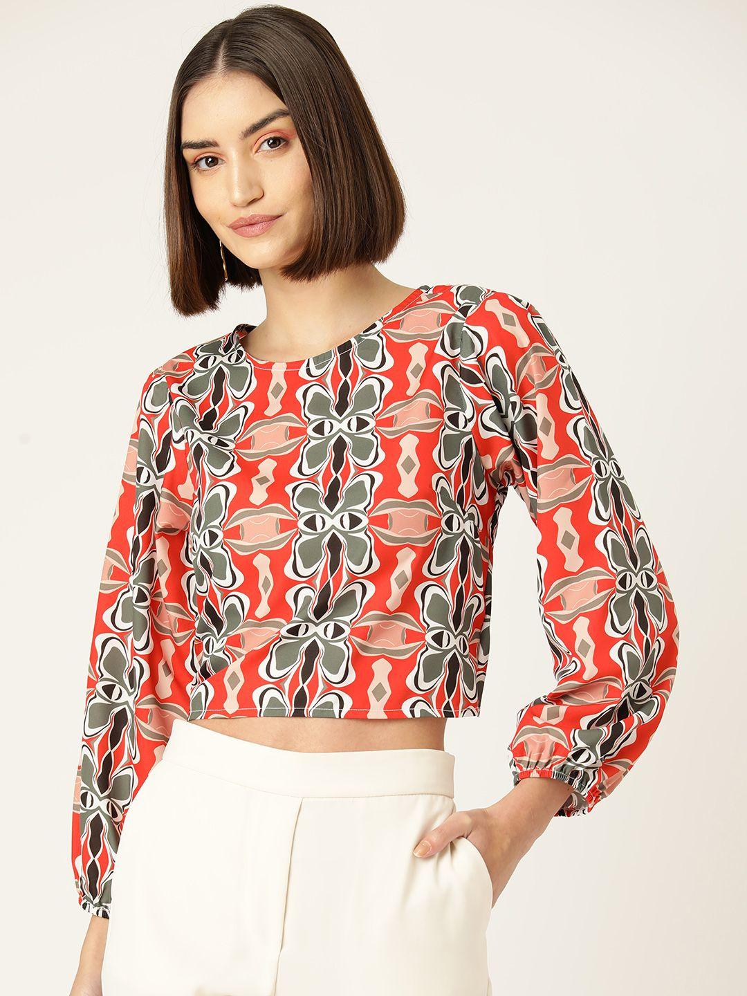 sleek italia print puff sleeves crepe crop top