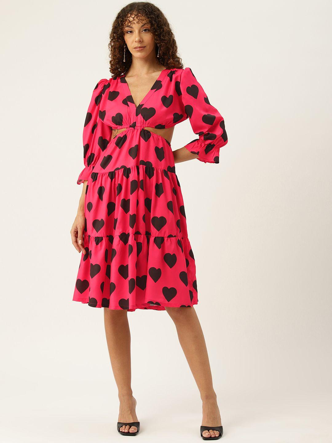 sleek italia print puff sleeves crepe fit & flare dress with cut-outs