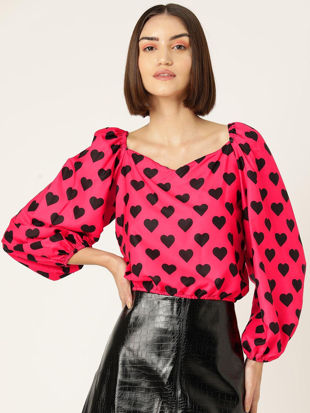 sleek italia print sweetheart neck puff sleeve crepe top