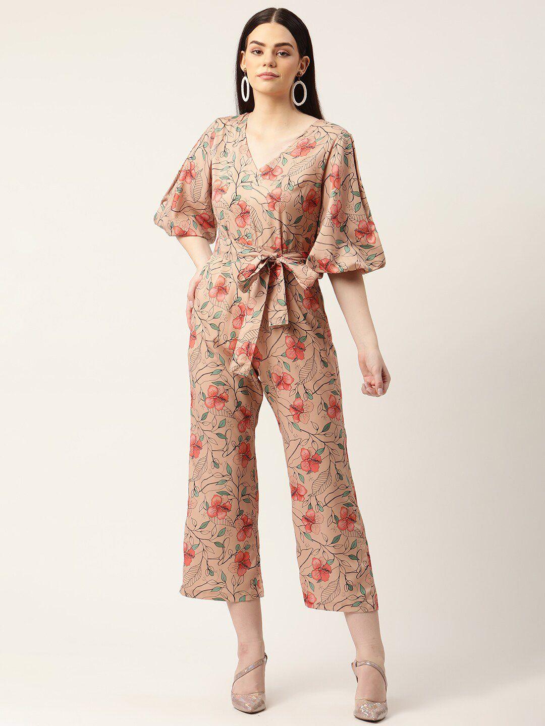 sleek italia printed waist tie-ups basic jumpsuit