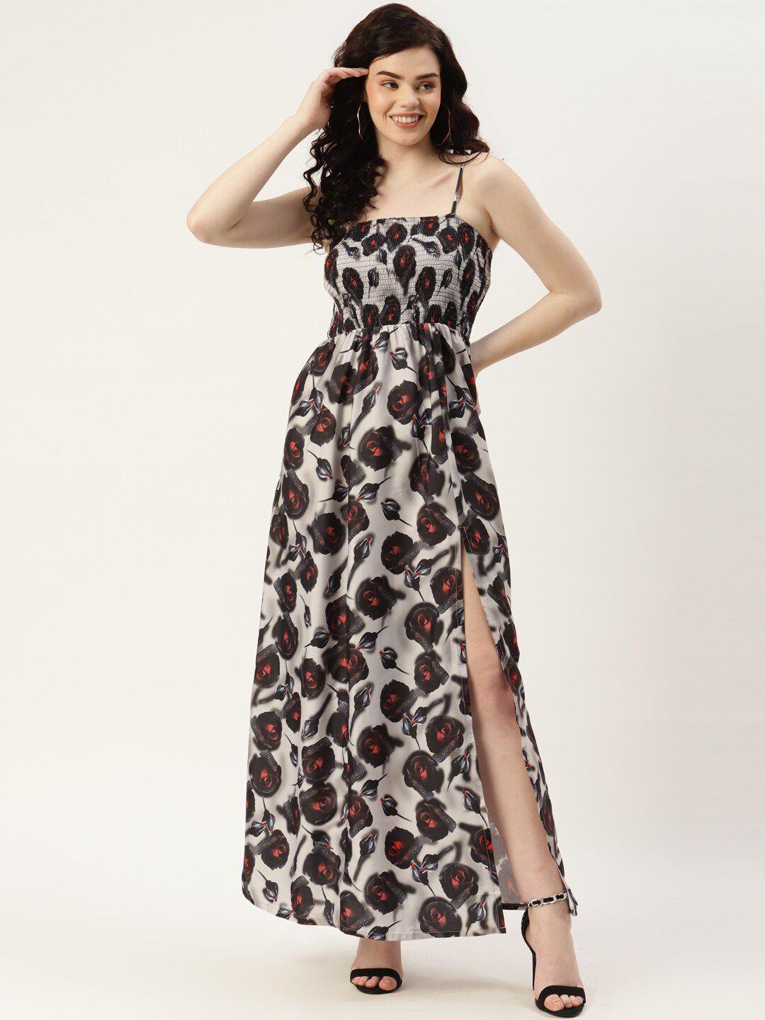 sleek italia smocked printed maxi dress