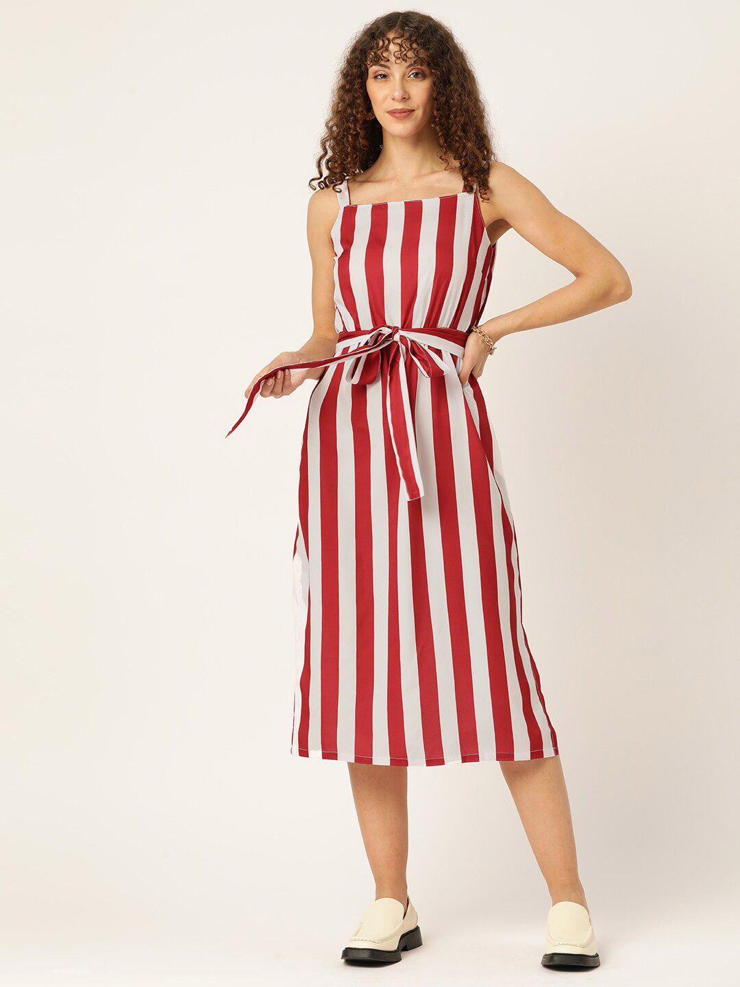 sleek italia striped shoulder straps a-line midi dress