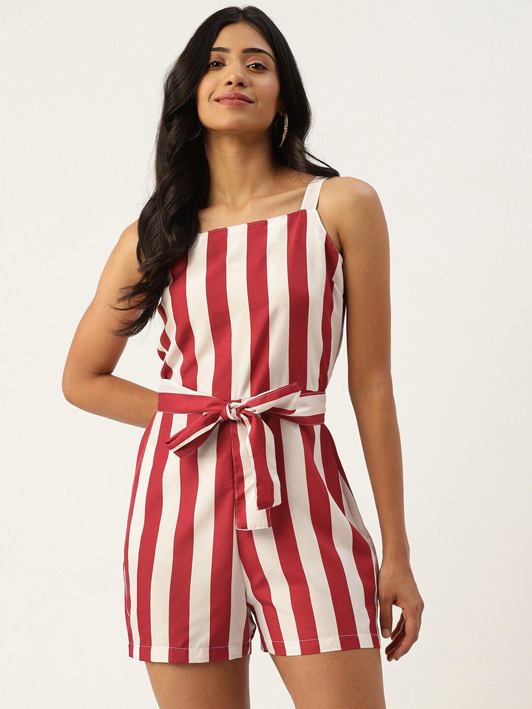 sleek italia striped waist tie-up sleeveless playsuit