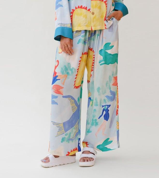 sleeplove teal & ivory blue skies pj pants