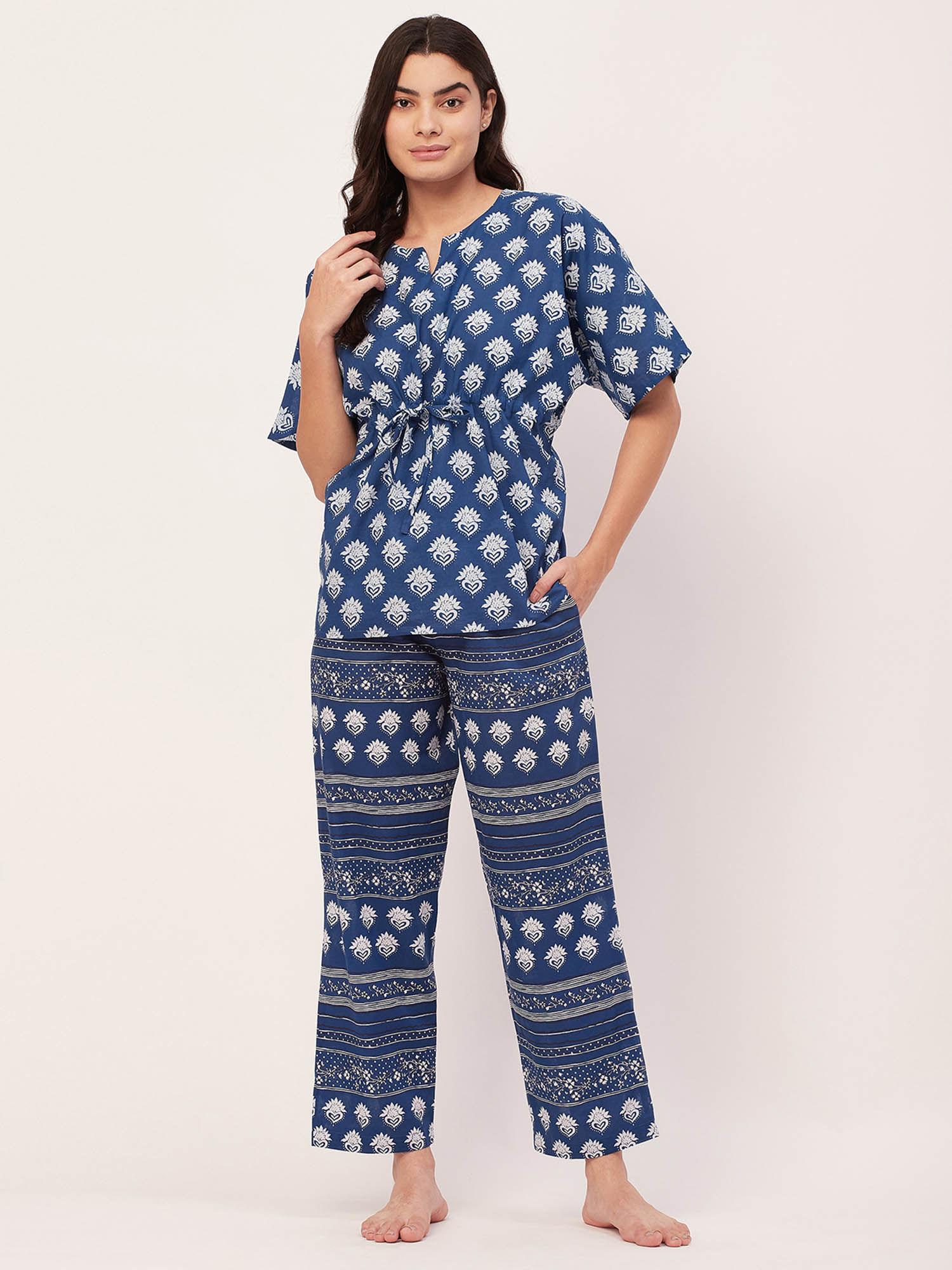 sleepwear cotton night suit - blue (set of 2)