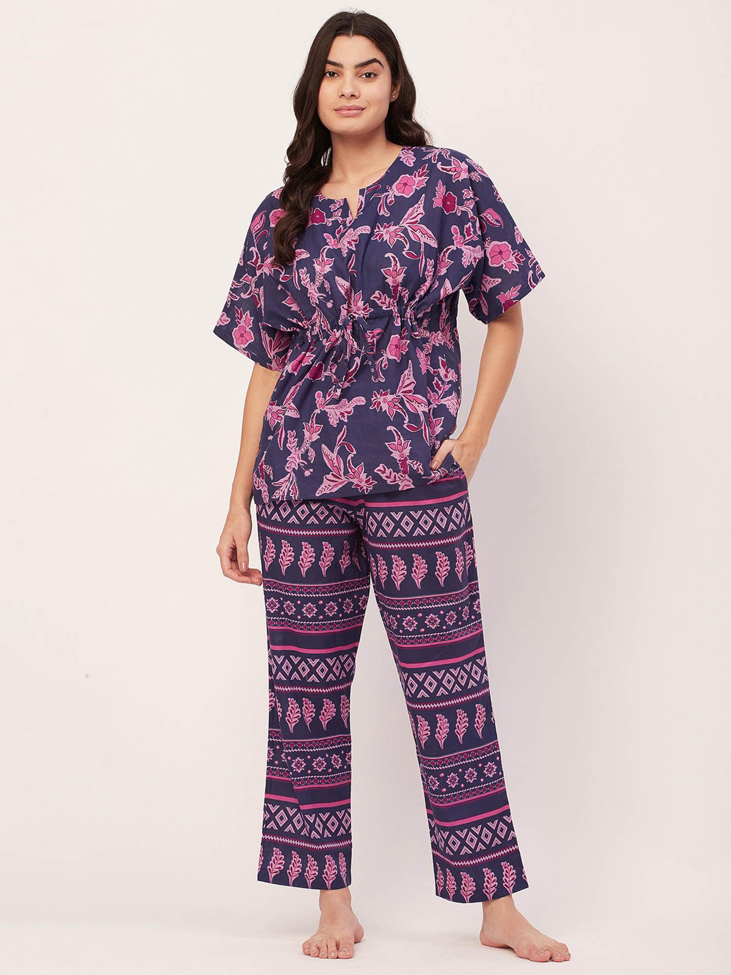 sleepwear cotton night suit - purple (set of 2)