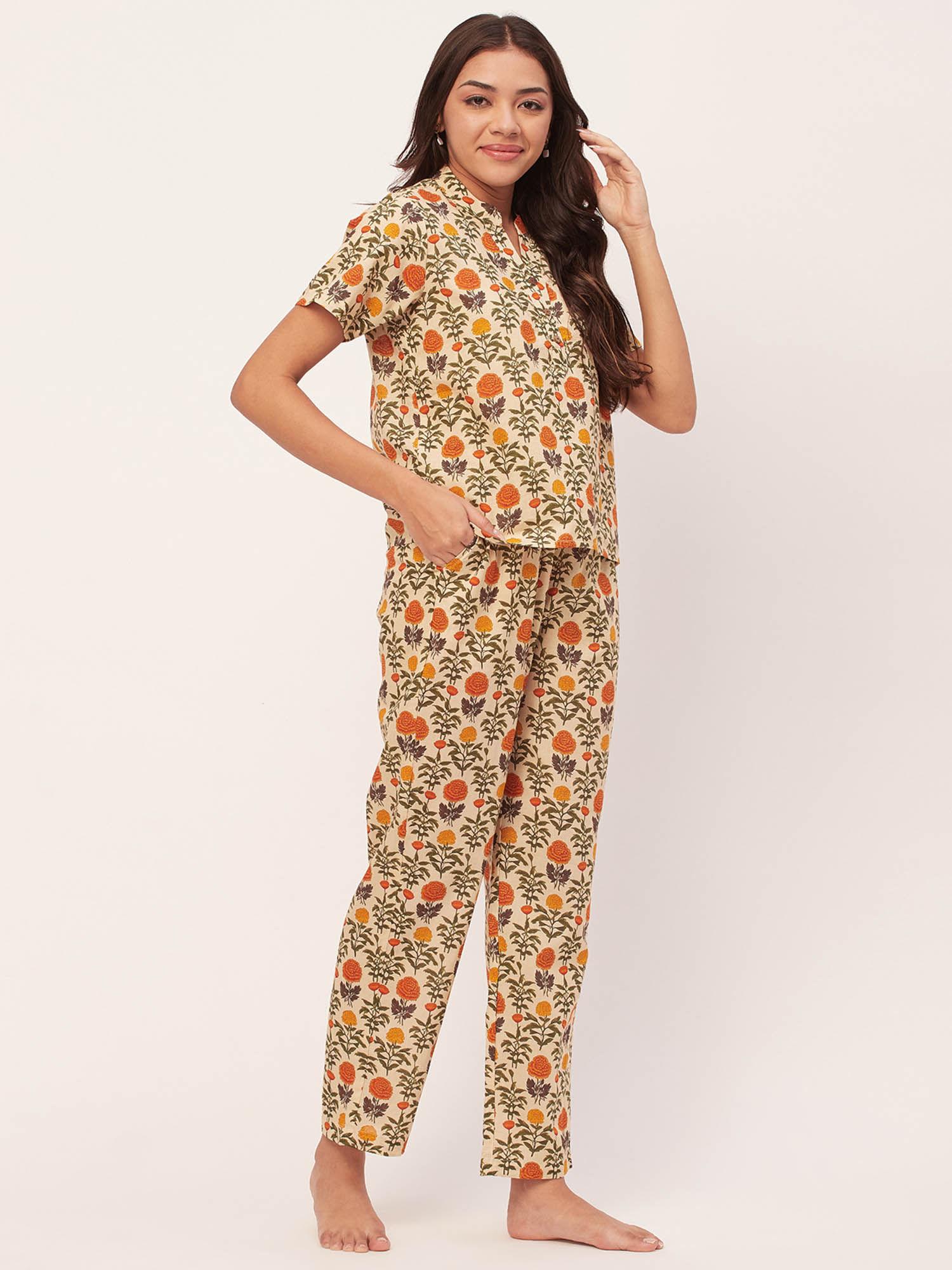 sleepwear cotton night suits - yellow (set of 2)