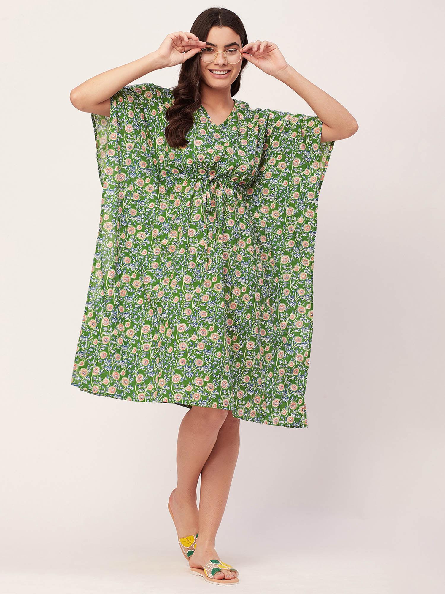 sleepwear printed kaftan for women - green