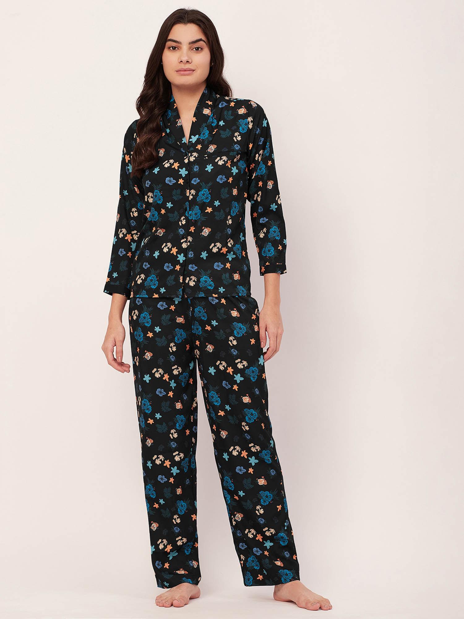 sleepwear printed pajama and shirt - black (set of 2)