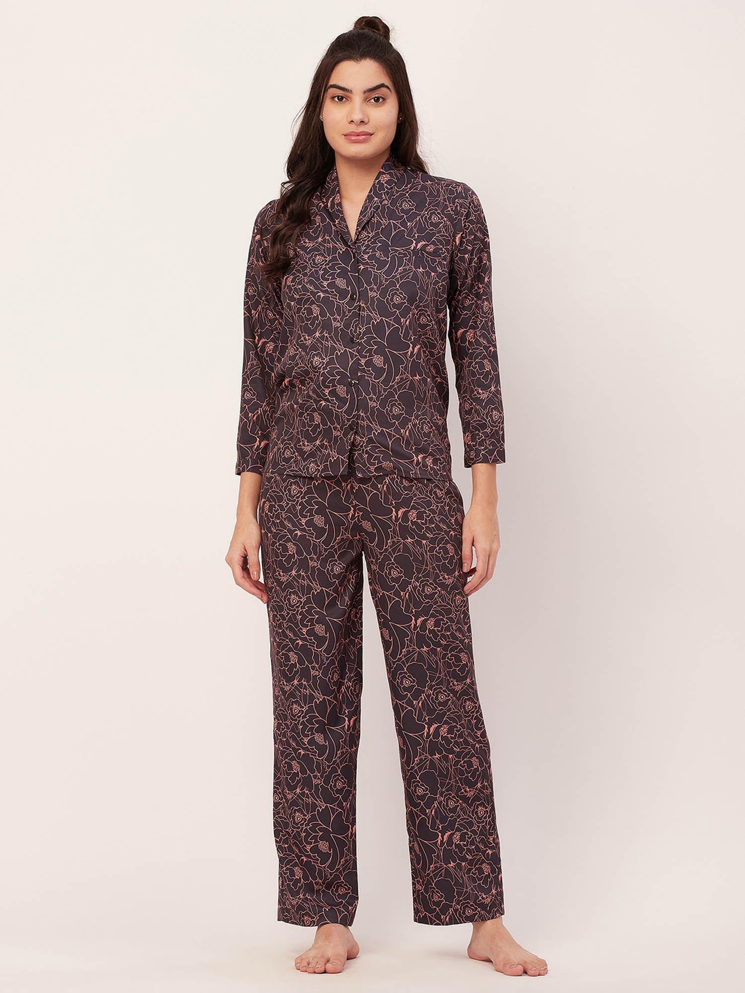 sleepwear printed pajama and shirt - brown (set of 2)