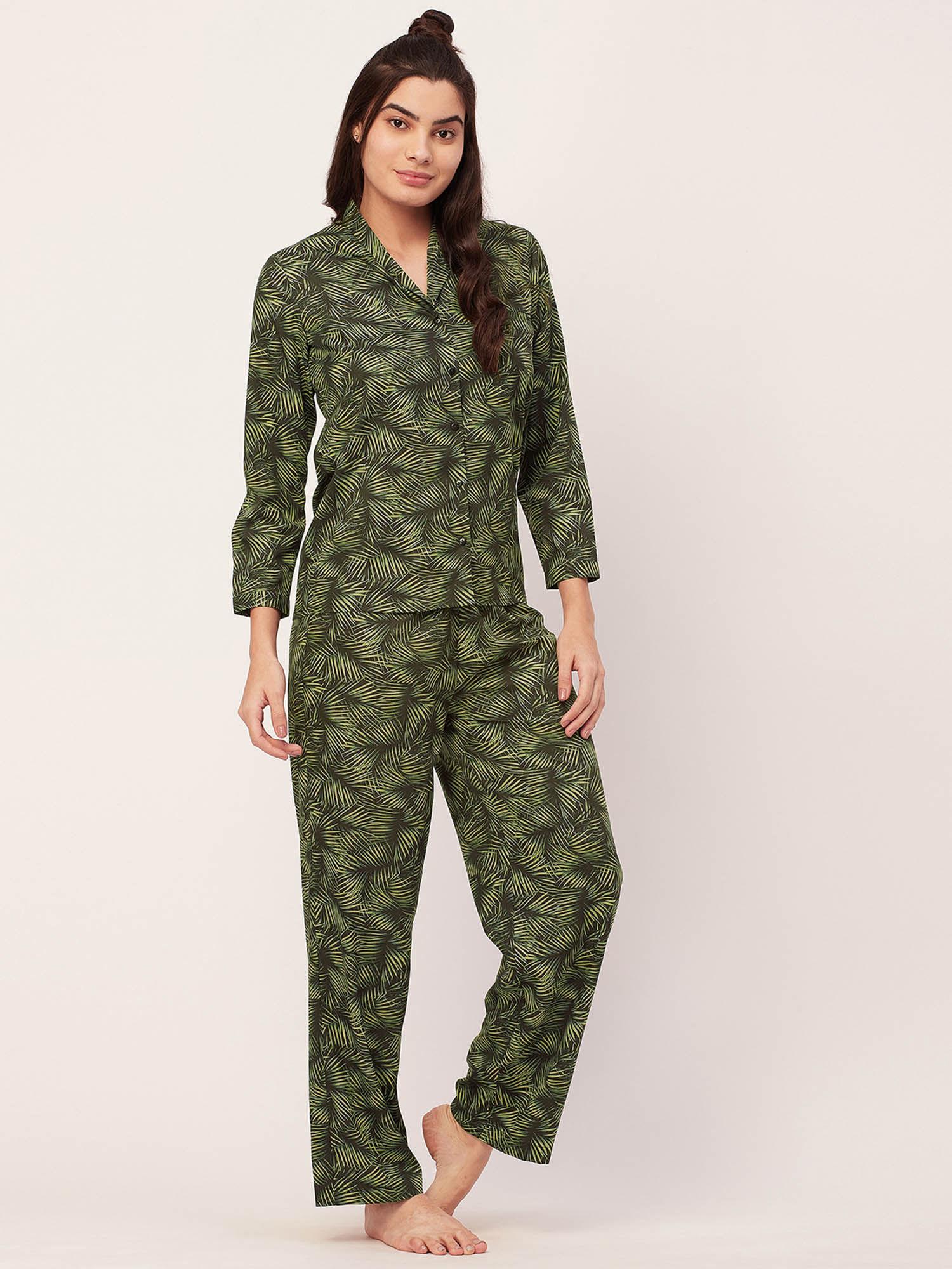 sleepwear printed pajama and shirt - green (set of 2)