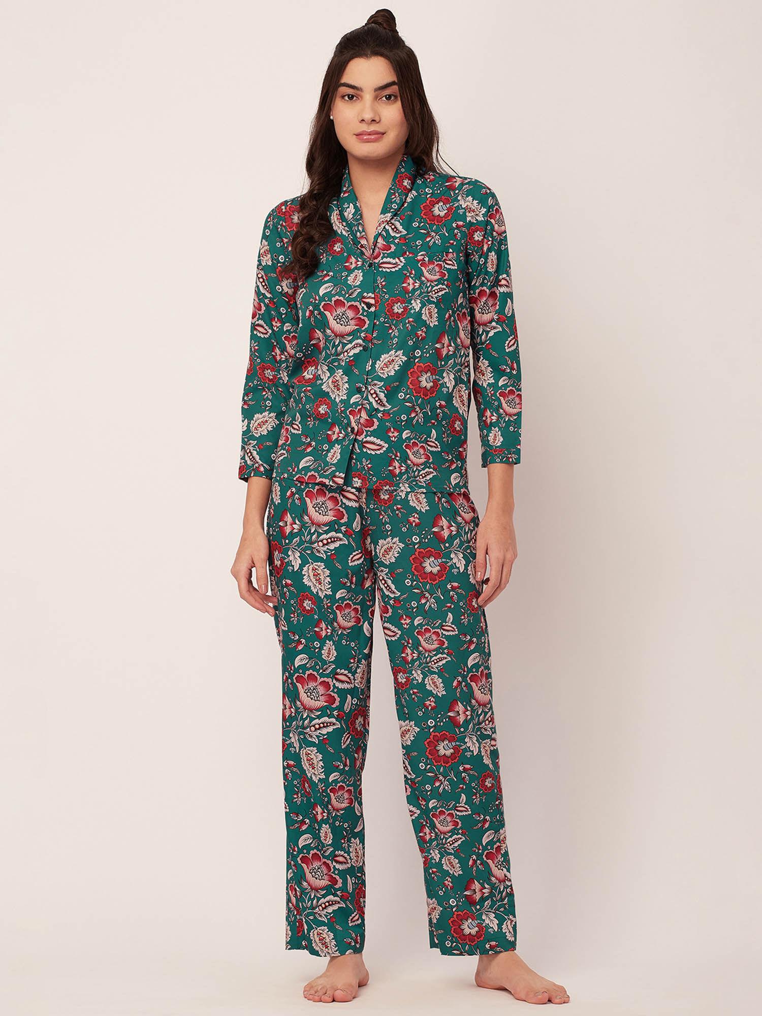 sleepwear printed pajama and shirt - green (set of 2)