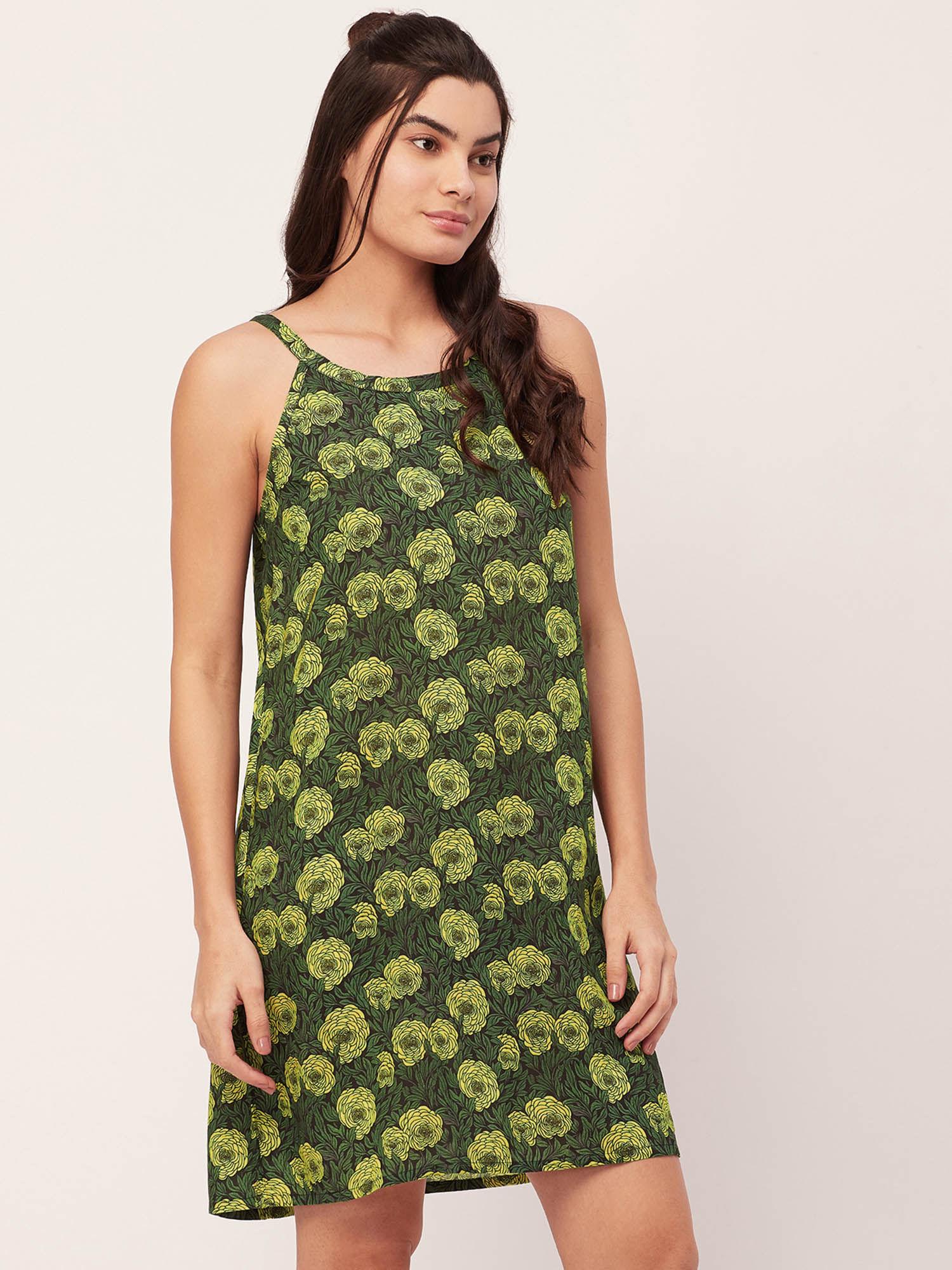 sleepwear printed sleeveless night dress - green