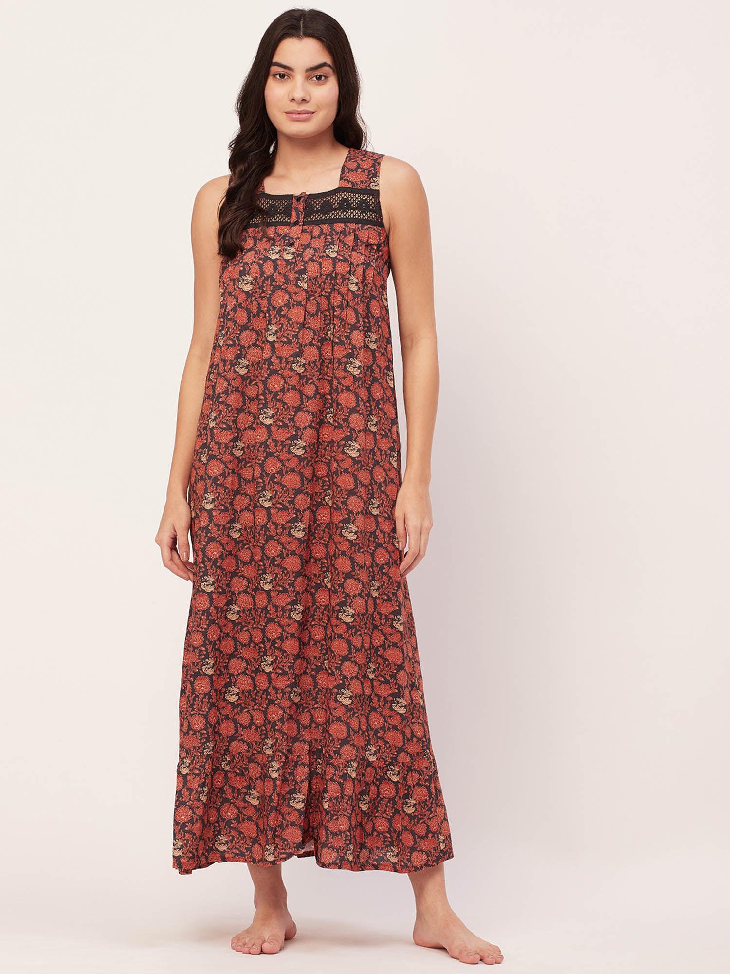 sleepwear sleeveless long nightdress - brown