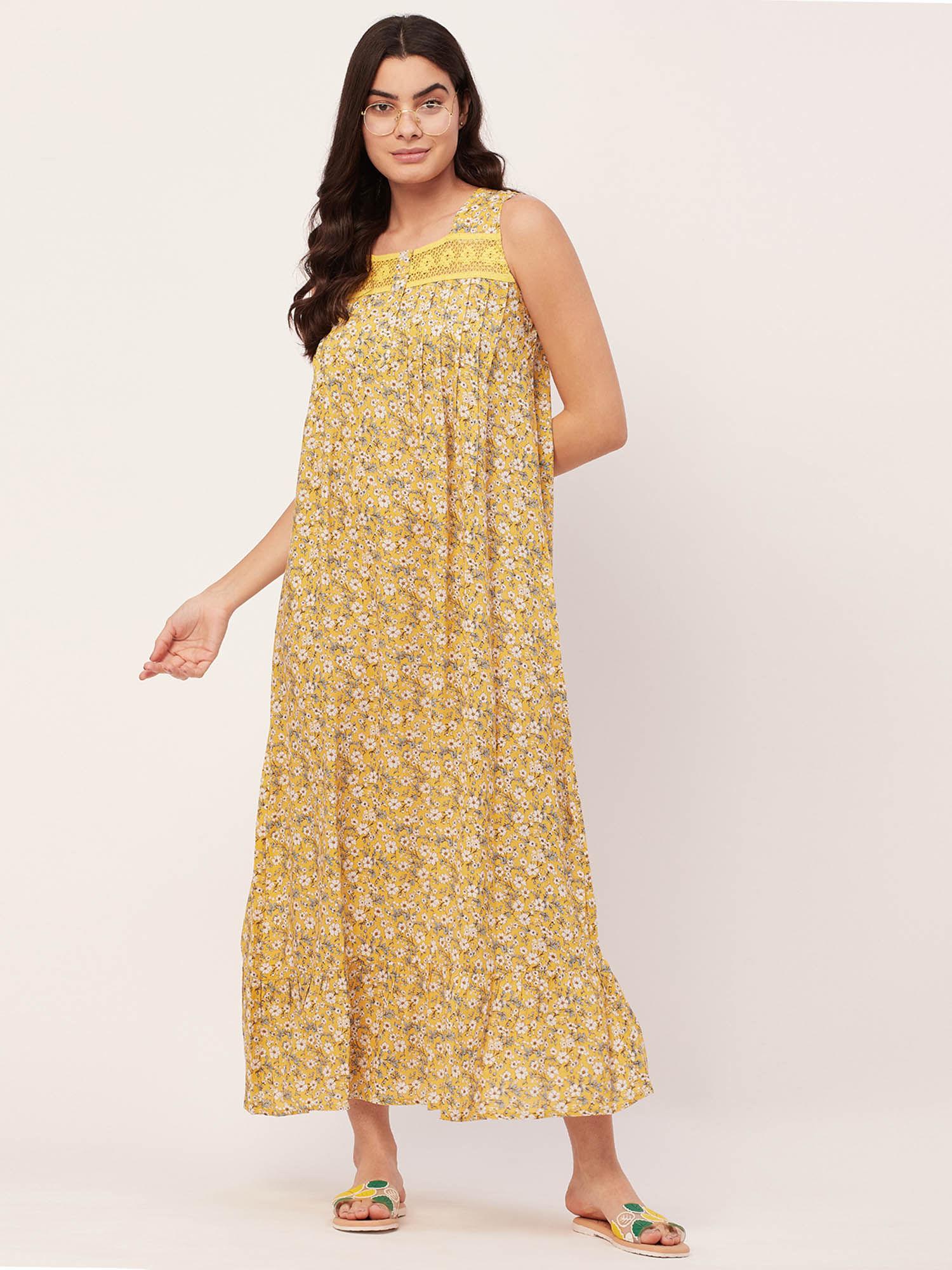 sleepwear sleeveless long nightdress - yellow