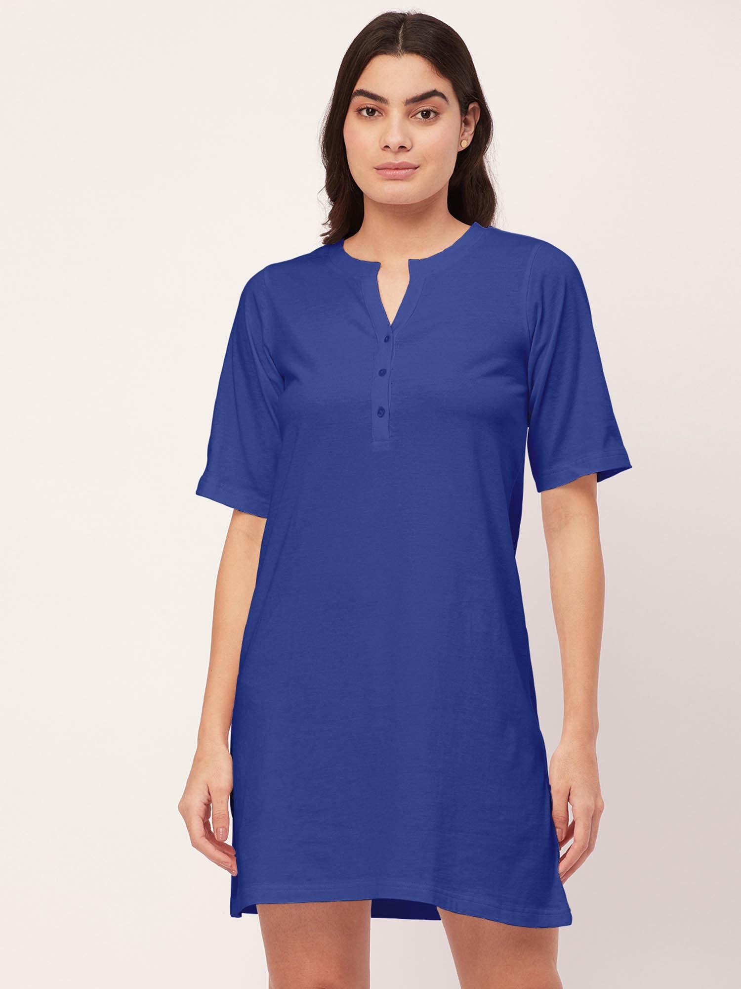 sleepwear solid night dress for women - blue