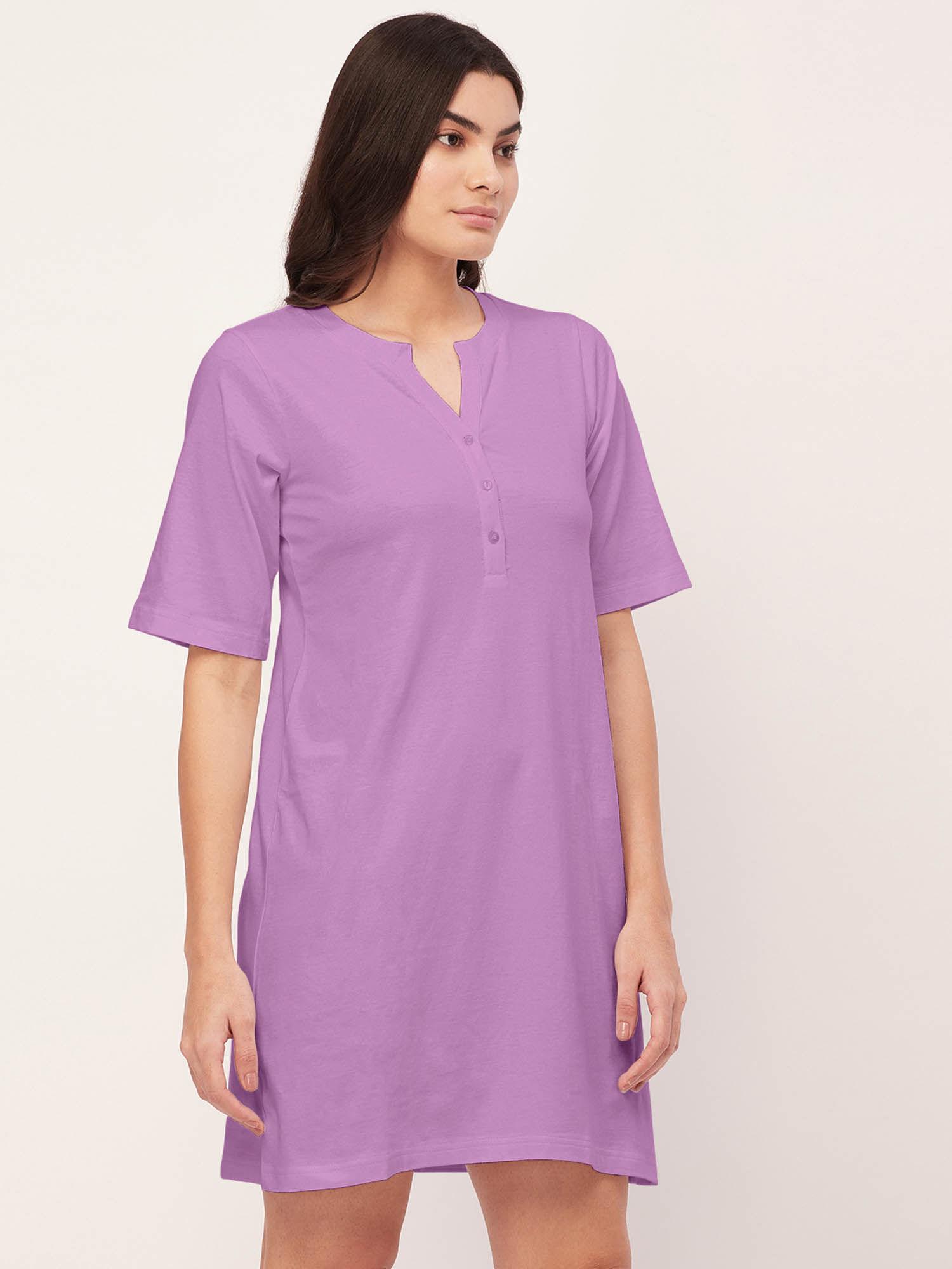 sleepwear solid night dress for women - lavender