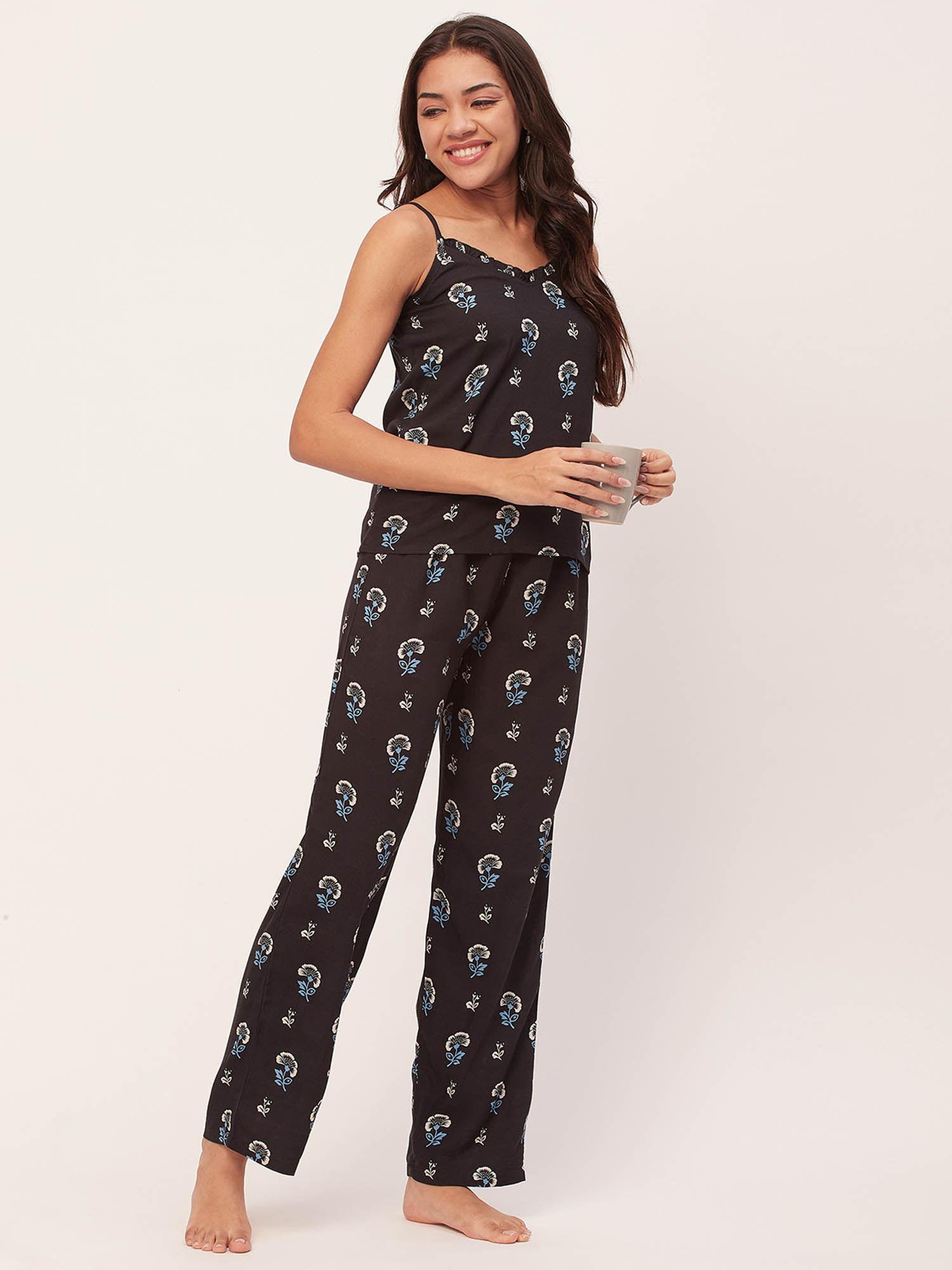 sleepwear spaghetti strap top pajama - black (set of 2)