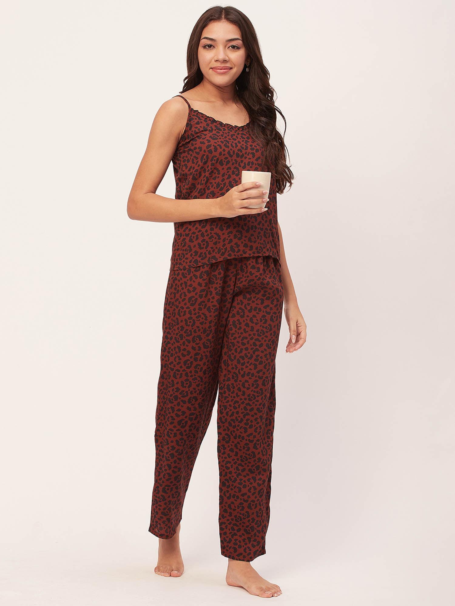 sleepwear spaghetti strap top pajama - brown (set of 2)