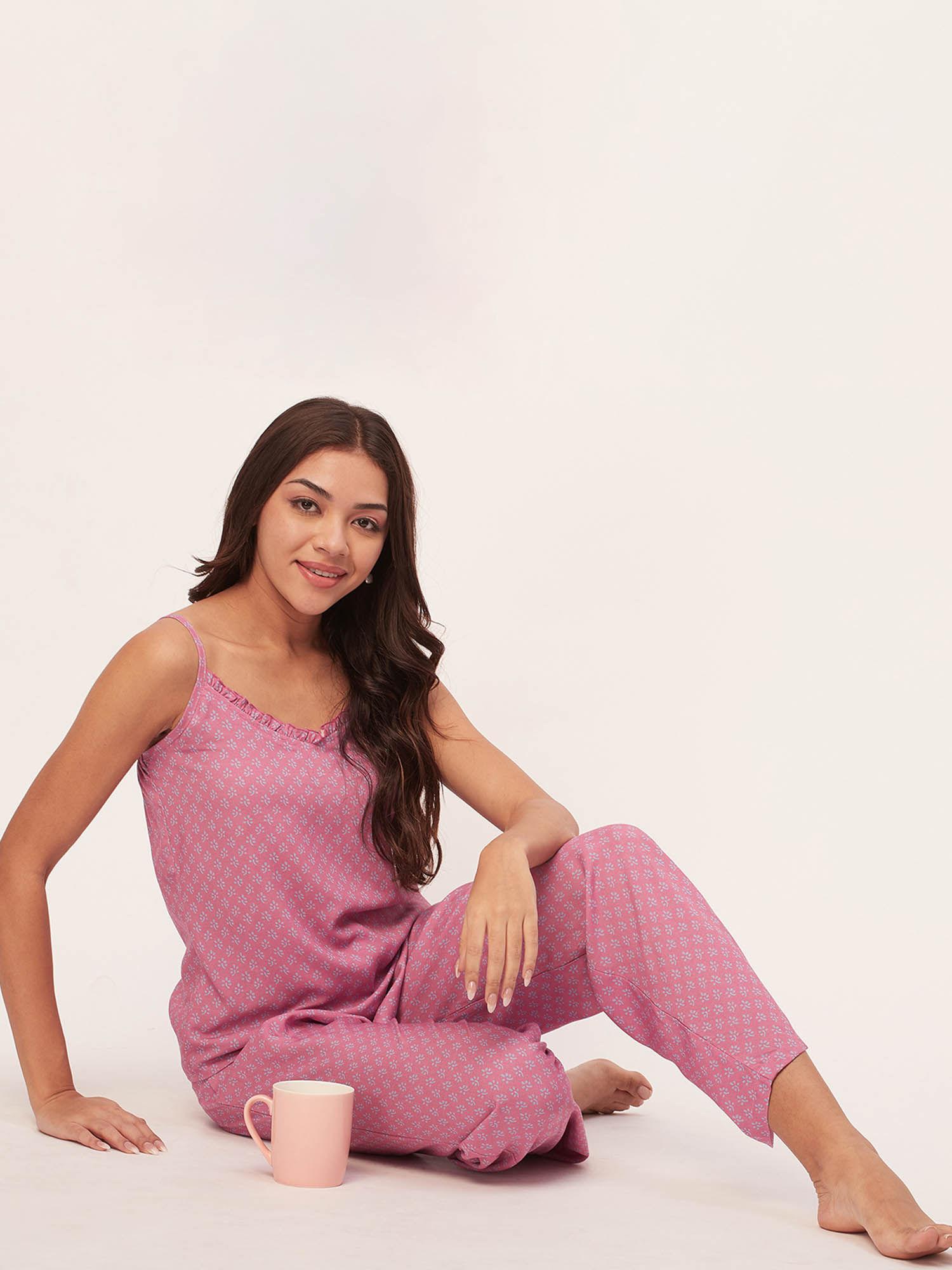 sleepwear spaghetti strap top pajama - pink (set of 2)