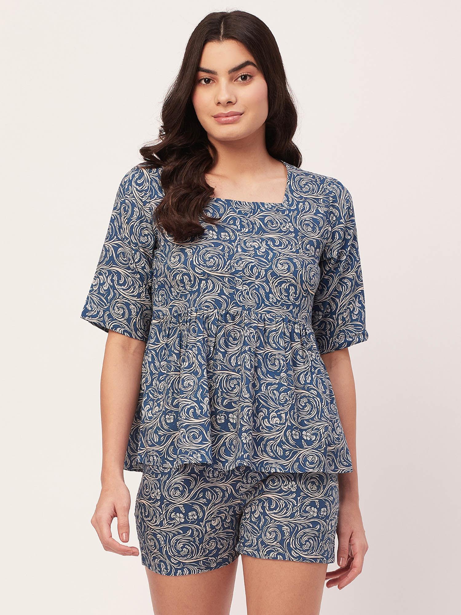 sleepwear top and shorts lounge - blue (set of 2)