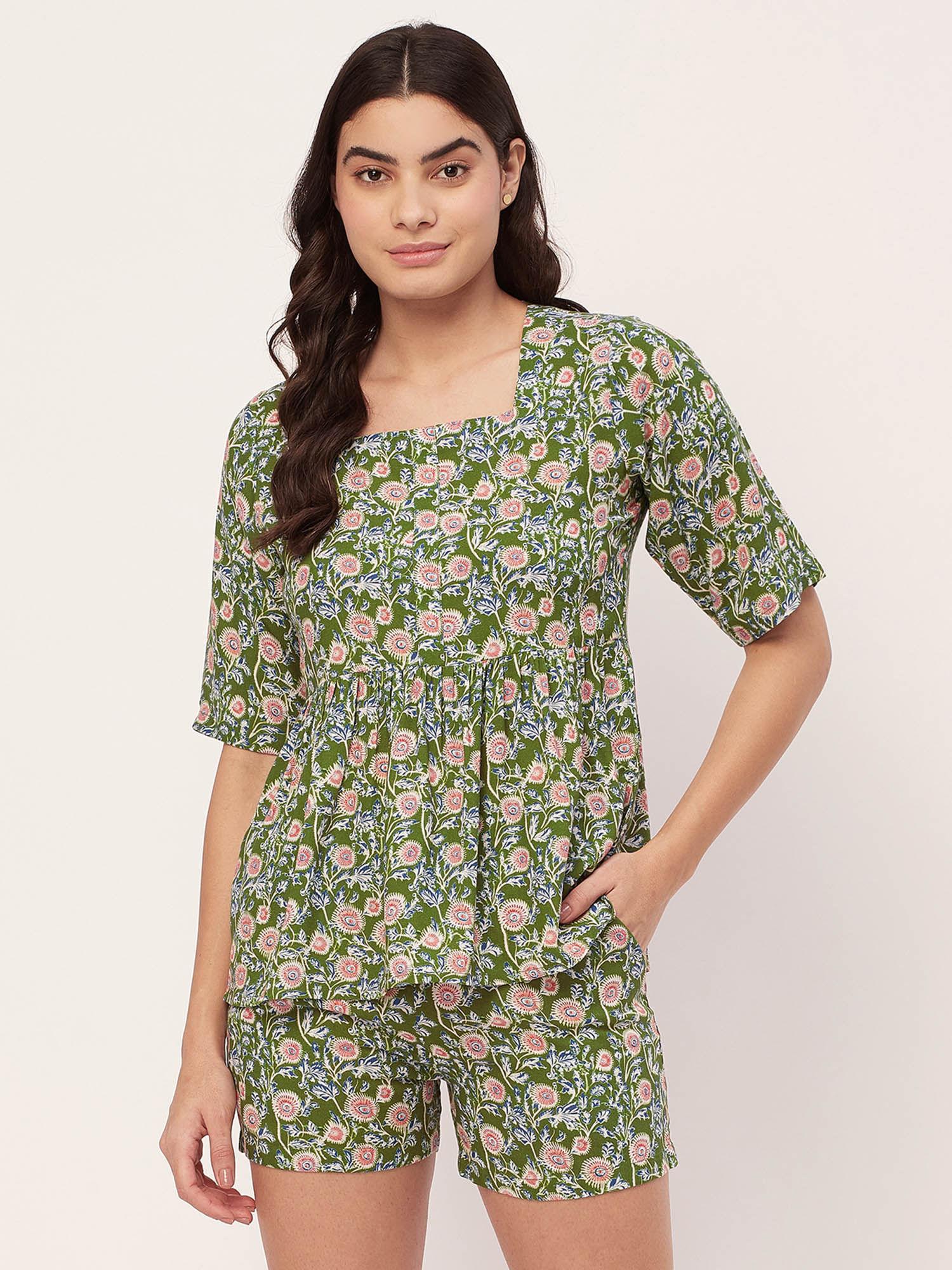 sleepwear top and shorts lounge - green (set of 2)