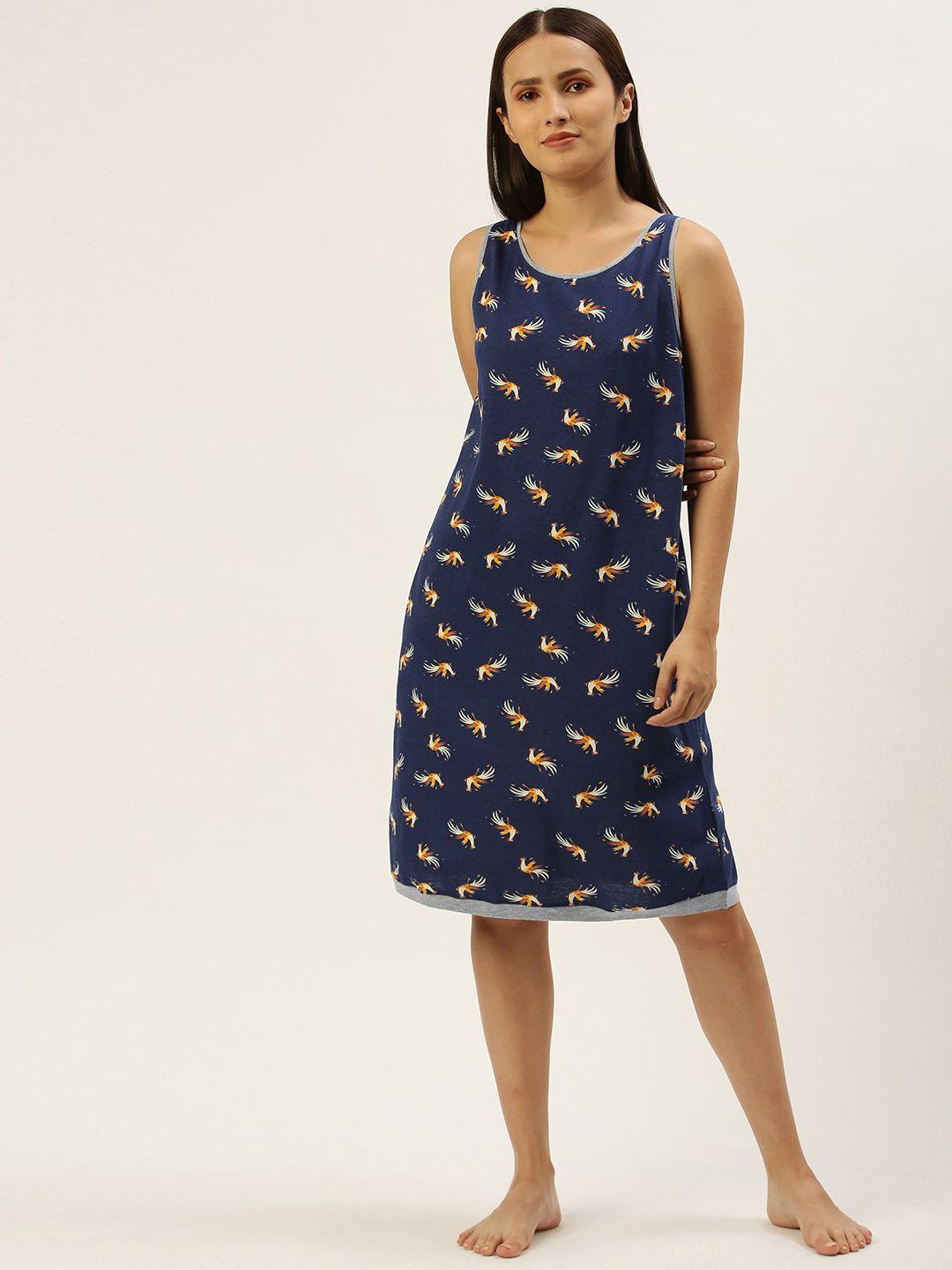 sleepy gals blue rooster print pure cotton nightdress