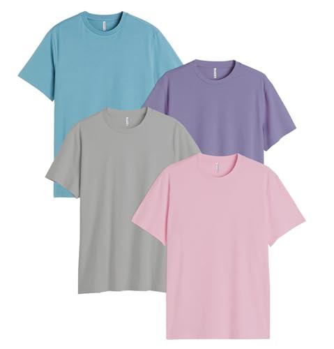 sleepynuts cotton half sleeve round neck tshirt for women pack of 4 loose fit solid t-shirts combo (sky blue,periwinkle,winslow,light pink - x-large)